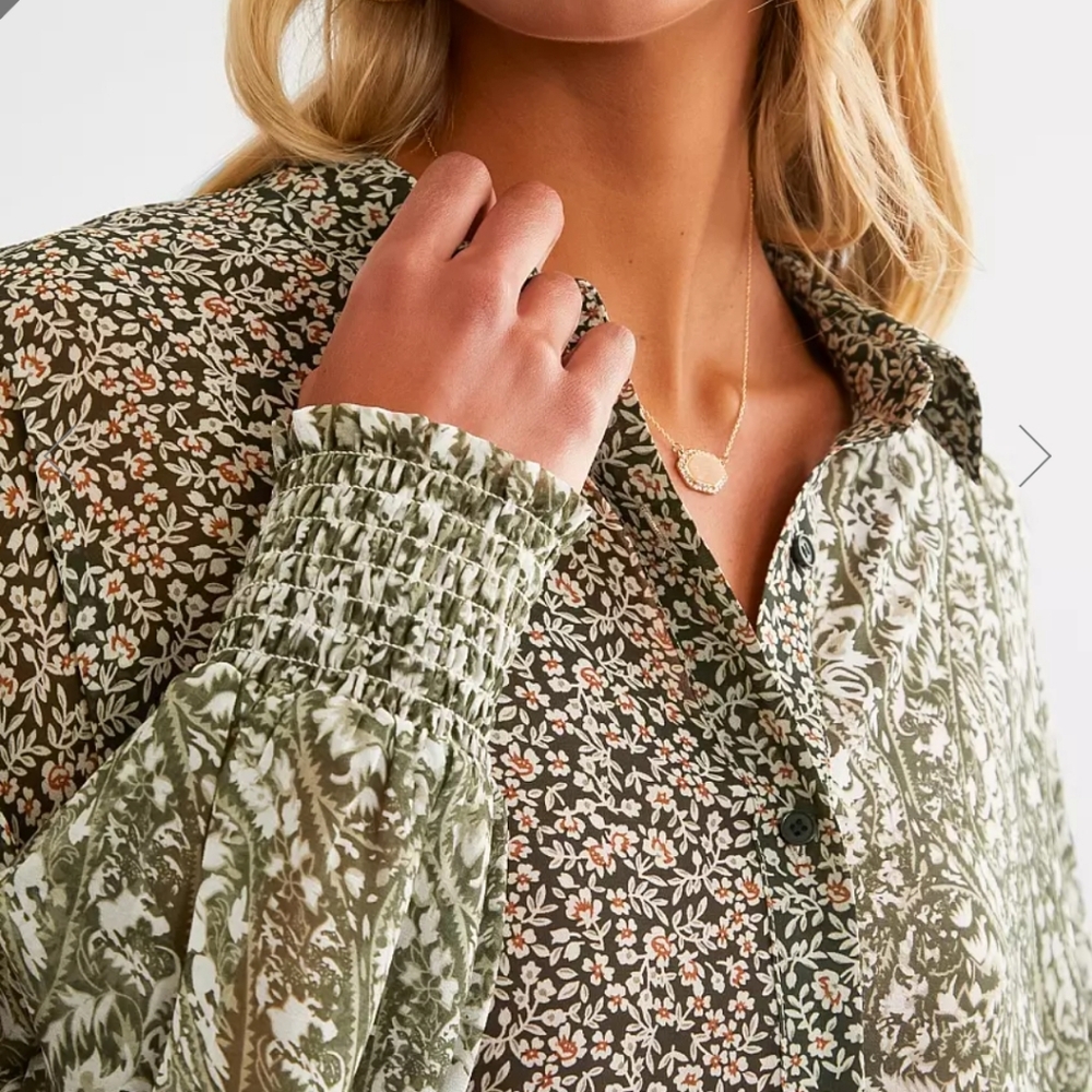 Acoa Floral Woven Sheer Chiffon Blouse Loose Size S - Picture 6 of 14